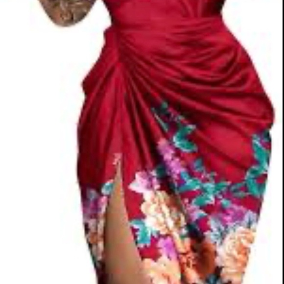 Elegant Red Floral Women's cocktail dress - Picture 2 of 5